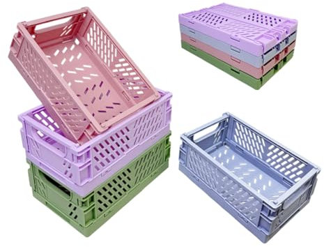 Klappbox, 4 Stück Klein Aufbewahrungskorb Klappkiste 15 x 10 x 5,8 CM, Stapelbar Korb Aufbewahrung für Klassenzimmer, Küche, Büro, Schlafzimmer
