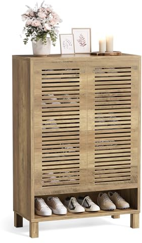 LITTLE TREE Freistehender Schuhschrank, Schmales Landhaus Möbelstück für den Eingangsbereich, Platzsparender 6-Fächer Organizer aus Holz in Eiche