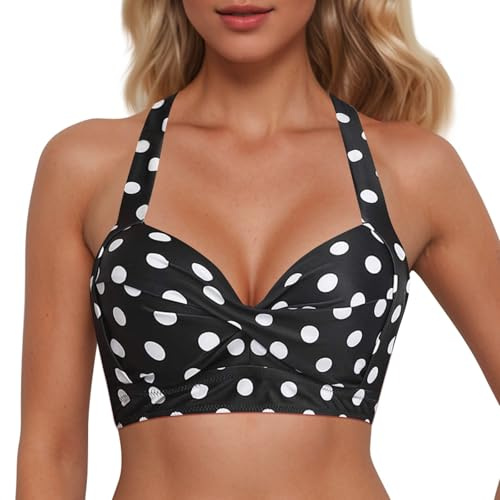 Generico Top Bikini Donna,Costume Bagno Top Donna Scollo A V Push Up Imbottito Reggiseni Bikini Sexy Tinta Unita con Imbottitura Rimovibile Allacciatura Tracolla Incrociata Spiaggia Swimsuit