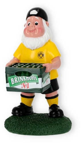 BVB Gartenzwerg mit Bierkasten, 14 x 12,7 x 26 cm, Polyresin, Borussia Dortmund Fan-Dekoration