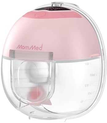 MomMed S33 Sacaleches Portátil, Extractor de Leche Silencioso para Sujetador, Trabajo y Noche, Pausa con Un Toque, Luz Nocturna, Antifugas, 4 Modos y 9 Niveles (Rosa, S33 Individual Básico)