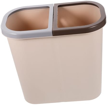 DIYEAH Basura Marrón Clasificación Secos de Plástico para Residuos Cubo Doble Compartimento Húmedos, Diseño Compacto Ahorro de Espacio y Adecuado para Hogar y Oficina
