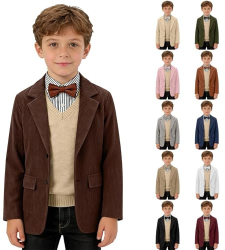 Kids Jacket Boys Corduroy Blazer Formal Jackets for Kids Casual Corduroy Suit Jacket Three Button Auntumn Winter Spring Sport Coat for Party Holiday Festival Formal Occassion 4-14 Years