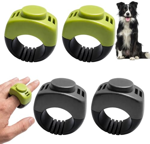 GuBaoZhuo Set di 4 clicker per cani, 21 mm, con anello per dita, accessori per cani e gatti, fischietto per cani (verde erba e grigio)
