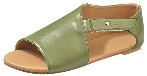 Sandaletti Donna Sandali Ortopedici Estive Scarpe Piatto Solido Hook Loop Tacco da Donna Rotondo Colore Sandali Punta da Pianta Larga Gomma (Green 37)