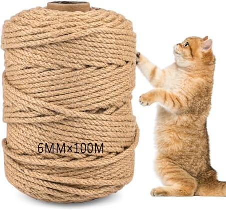 Corda Tiragraffi per Gatti 100m, 6mm Corda in Sisal per Albero Tiragraffi, per Ricambi Tiragraffi, Accessori Gatti, Casa Decorazione, Decorazione Giardino e Artigianato