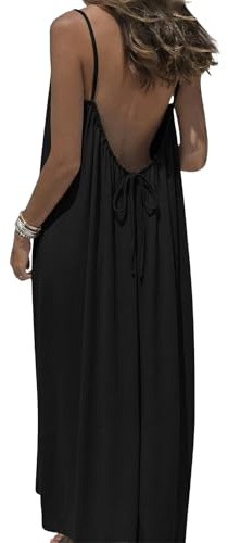 XquiziFit Women's Backless Cami Maxi Dress Spaghetti Strap Beach Dress Loose Vacation Sundress