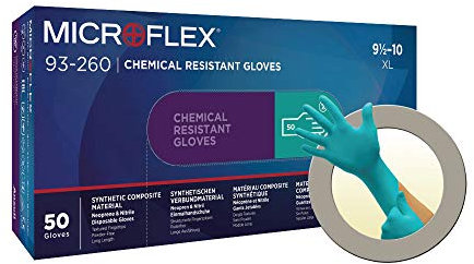 Ansell Microflex 93-260 Gants Jetables Protection Chimique, Protection Acides, Liquides et Solvants, Formulation Brevetée Ultra Résistante, Manchette Longue, Vert (50 Gants)
