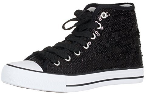 Brandsseller Women's Glitter Trainers Sequins Half High Lace Women's Boots. Black Size: 6 UK