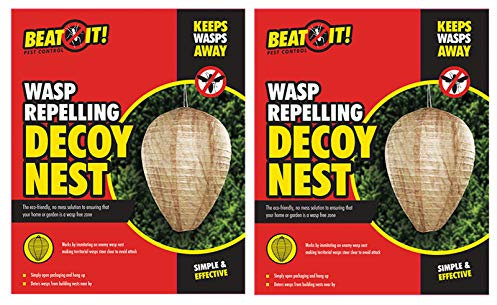 BEAT IT Set of 2 Wasp Repelling Decoy Nests Paper Hanging Deterrent Territorial Insect Protection