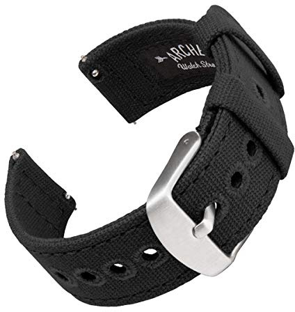 Archer Watch Straps - Canvas Uhrenarmbänder mit Schnellverschluss (Schwarz, 20mm)