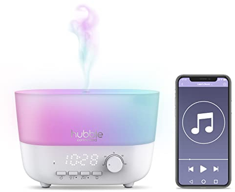 Hubble Connected Mist 5-in-1 Smart Humidifier for Baby with Aroma Diffuser, Bluetooth Speaker, 7 Colour Night Light, LED Digital Clock, 10Hrs Battery Life & Smartphone App Air Humidifier for Bedroom