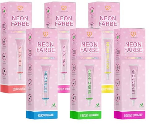 GoodBake Neonlebensmittelfarben 6 Farben Set – intensive Lebensmittelfarbe – Lebensmittelfarbpaste – zum Einfärben von Torten, Fondant, Buttercreme uvm. – 100% vegan