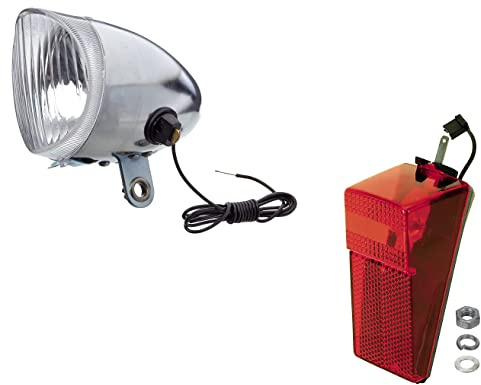 cyclingcolors Faro Dinamo Bicicleta Delantero + Trasera con Bombilla 6V Reflector luz Guardabarros Retro Vintage