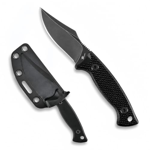 YF SMART Coltello da collo a lama fissa compatto da 2,4' con acciaio inossidabile D2, fodero K, clip da cintura e impugnatura G-10 di alta qualità per un trasporto confortevole (BLACK)