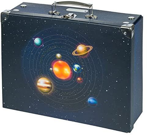 Baagl Kinderkoffer für Spielzeug und Schulbedarf, Pappkoffer, Spielzeugkoffer, Spielkoffer, Faltbarer Kinder Koffer, Faltkoffer, Klappkoffer mit Metalgriff (Planeten)