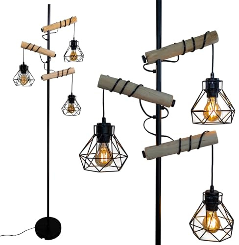 Osasy lampadaire sur pied salon bois avec 3 diamant Métal Noir abat-jour sur Lampadaire, Ambiant pour Salon decoration chambre