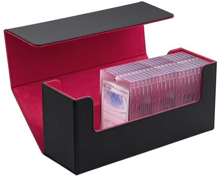 Mcbazel Card Deck Box for 35PT Magnetic Card Holder, Card Deck Holder for MTG/TCG cards,PU Leather Deck Box Storage Case(Black Red)