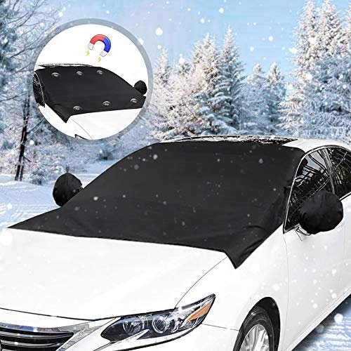 UQTUKO Couverture Pare-Brise Voiture, Magnétiques Bâche Pare Brise UV Soleil Protection Anti Givre Neige Anti Glace Pare-Soleil Repliable pour Plupart des Véhicules (210x120cm)