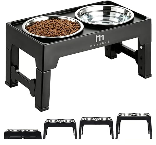 Marchul Raised Dog Bowls for Medium Large Dogs, Elevated Dog Bowls with 2*1200ML Stainless Steel Dogs Food Water Bowls, Dog Feeding Station with 4 Height Adjustable Dog Bowl Stand (9cm/23cm/27cm/31cm)