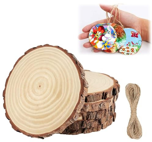 6Pcs Holzscheiben Durchmesser Ohne Loch, 8-10cm Runde Naturholz Baumscheiben, Baumscheiben Rund zum Basteln, Holzscheiben Holz Log Scheiben, Runde Holzscheibe Untersetzer Holz Log 5mm Dicke