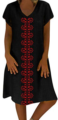 Blusklänning dam linne: Vintage sommarklänning dam midi, mode lösa klänningar fritidsklänning korta ärmar sweatshirtklänning dam utan huva damklänningar utomhus t-shirt klänningar midiklänning