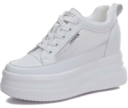 MIXSEN Sneakers Donna Alta Zeppa Interna Scarpe da Ginnastica in Pelle Tacco 10CM Plateau Outdoor Tennis Fitness (Mesh Bianco,35EU)