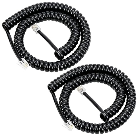 HAWAKA Cavo telefonico, RJ9 (4P4C), cavo a spirale, cavo telefonico per telefono fisso di casa, ufficio, 2PC non rivestito 5Feet, connettore per telefono nero