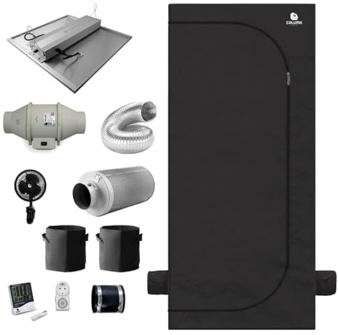 Green Spirit Growzelt Komplettset 80x80x180 cm - 240W LED Grow Lampe dimmbar, Deluxe M, für 2 Pflanzen, Belüftungssystem, Hygrometer, Stofftöpfe - Grow Komplett Set Zelt Schrank Box Wachstum