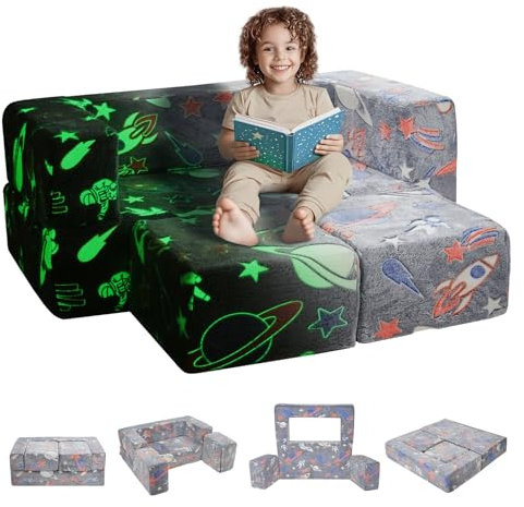 VEVOR Spielsofa Kindersofa aus 25D-Schaum Bausteine 10-teilig, Kinderspielsofa mit abnehmbarem Bezug 90 kg belastbarer Kindercouch, umwandelbares Kindersofa Spielzimmermöbel im Dunkeln Leuchten