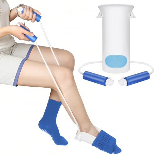 ANOMM 1 Pezzi Aiuto per Indossare Calze, Metti Calze per Anziani con Maniglia, Design Regolabile, Mettere e Togliere i Calzini Senza Chinarsi, per Anziani Persone Immobili (Bianco)