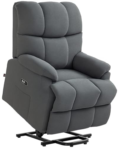 HOMCOM Poltrona Elettrica Alzapersona Reclinabile a 150° Grigio Scuro | Poltrona Relax Elettrica in Velluto, Connettore USB, Motore, Poggiapiedi, Tasche Laterali, per Anziani