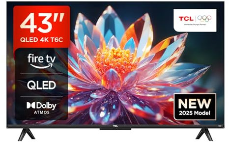 TCL 43T6C-UK 43” QLED 4K HDR TV, Fire TV (Smart TV with Dolby Vision & Atmos, HDR10+, Press & Ask Alexa, 2025 New Model)