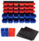 CROWNSHOP 32 PCS Wall Mounted Storage Bins Kit 64 * 41cm Garage Boxes Plastic Rack Parts Organiser Utility Kit With Stackable Boxes for Garage Workshop (Red+Blue)