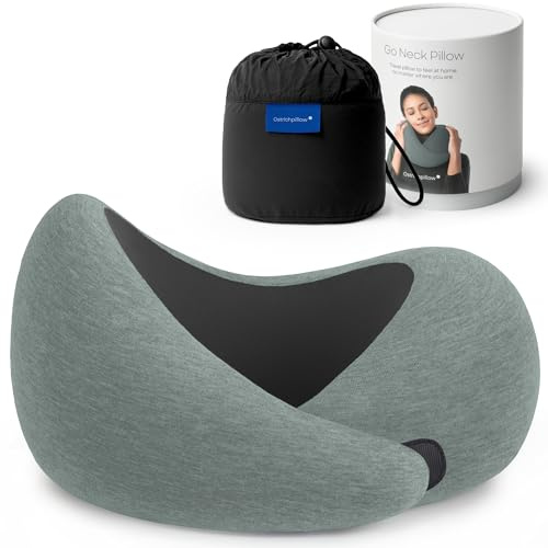 Ostrichpillow Go Neck Pillow - Almohada de Viaje de Espuma de Memoria, Diseño Ergonómico de 360º, Lados Asimétricos, Bolsa de Viaje Incluida, Funda Lavable de Modal