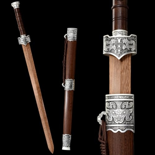 HJHUUA Wooden Chinese Sword,Total Length 92cm,Handmade Straight Sword For Collect,Display,Home Decor,Cosplay,Martial Arts,Props,Gift