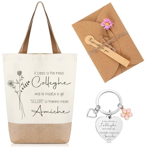 Xuniea Set di Regalo per Colleghe Borsa di Tela di Iuta Colleghi Portachiavi Busta con Fiori Secchi Capodanno Natale Compleanno Regalo Amica Compleanno Natale per Donna Amiche Grazie
