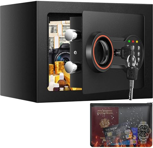 Coffre-fort 6,5 l pour la maison, mini coffre-fort numérique avec clé de rechange, étagère amovible et système d'alarme, coffre-fort mural avec serrure à combinaison pour l'argent liquide, documents
