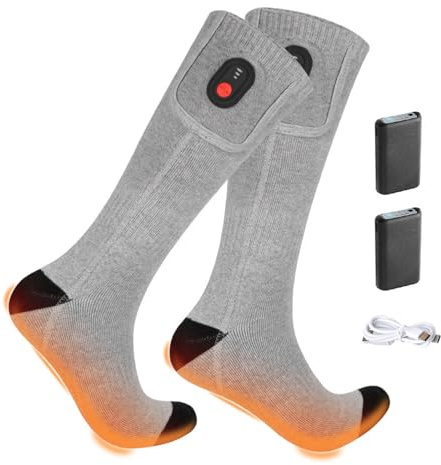 Calcetin Calefactable para Hombres, Calcetines Calefactables para Mujer Recargables, con Batería Recargable 5000 mAh, para Exteriores Invierno Esquí Camping(Gray+Black)