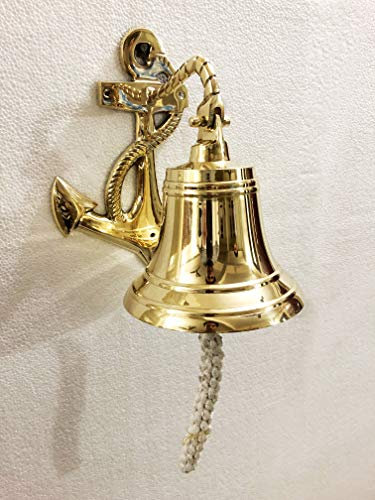 Antico 6 In Ottone Massiccio Ancoraggio Nave Campana Anello Casa Cucina Esterna Interna Porta Campana Parete