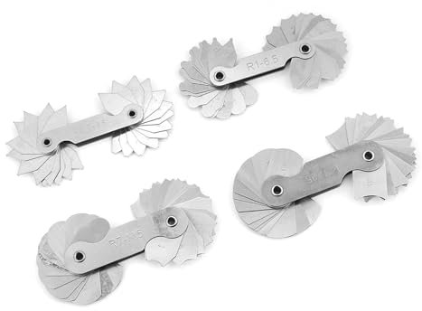 Hyuduo 4-Piece Stainless Steel Radius Gauge Set for Concave and Convex Arc Measurement - Includes R0.3-1.5mm, R1-6.5mm, R7-14.5mm, R15-25mm Pocket Radius Gauges