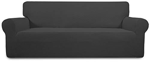 PureFit Stretch Sofa Slipcover – Spandex Jacquard Non Slip Soft Couch Sofa Cover, Washable Furniture Protector with Non Skid Foam and Elastic Bottom for Kids (Sofa, Dark Gray)