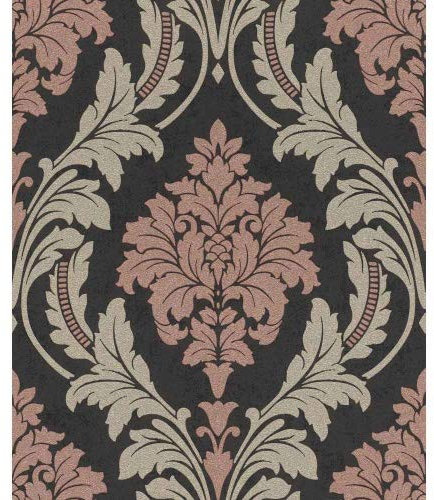 Glam 541656 Papier peint intissé baroque Noir/beige/rose à paillettes