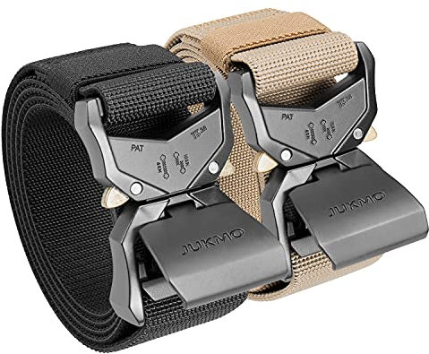 JUKMO Taktischer Gürtel, 2er Militär Wandern 3,8cm Arbeit Gürtel mit Schwere Schnellverschluss Schnalle (Schwarz+Kojote, M-für Taille 91cm-105cm (Länge 125cm))