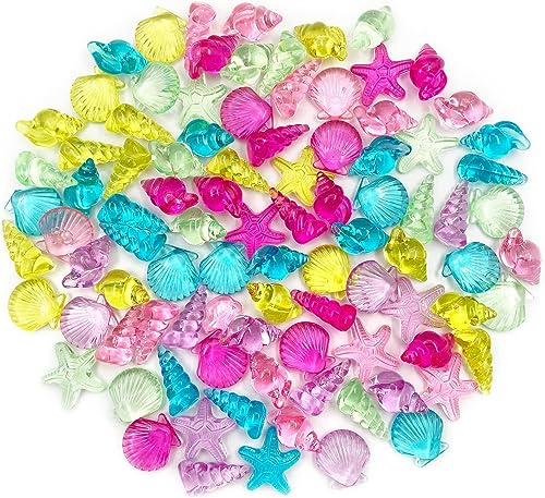 LYFJXX 4 Styles Acrylic Seashells Conch Starfish Assorted Color for Table Scatters Beach Theme Sea Shells Party Decoration Crafts About 92 to110 pcs/Set