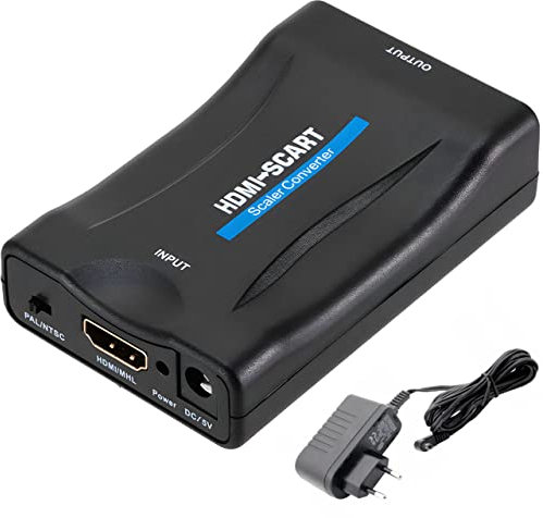 Retoo HDMI auf Scart Konverter mit Netzkabel, Unterstützt PAL, NTSC3.58. NTSC4,43, SECAM, Konvertiert Digitales Video und Audio in Analog, Adapter für HDTV VHS, kompatibel mit 1.4 720p 1080p, Schwarz