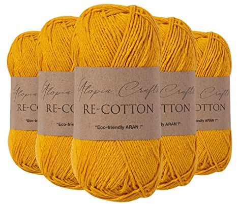Utopia Crafts Re-Cotton Strickgarn, 5 x 100 g (Gelb Orange)