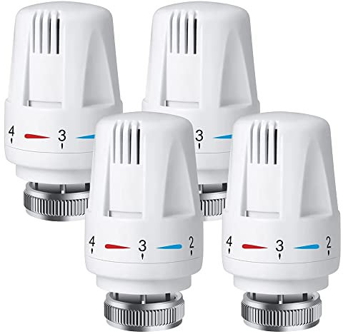 Aoreun Valvole Termostatiche, 4PZ Teste Termostatiche, Prova di Esplosione M30 x 1.5 Riscaldatore di Controllo Termostati - Bianco