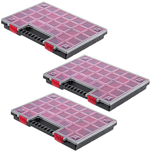 KADAX Organizzatore, cassetta degli attrezzi in plastica, rivista di piccole parti con coperchio trasparente, rivista di piccole dimensioni in diverse dimensioni, scatola (40 x 30 cm/3 pezzi)