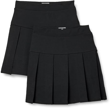 Amazon Essentials Girls' Uniform Pleated Skort Skirt, Pack of 2, Black, 10 Years